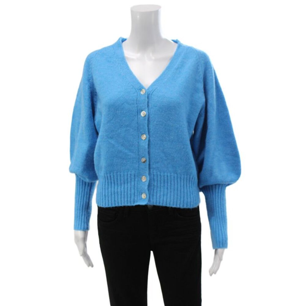 Love Token Women Cardigan V Neck Long Sleeve Blue Acrylic Size M